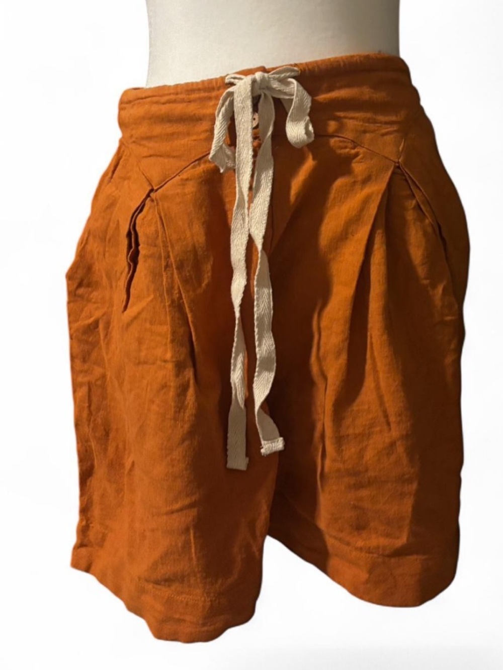 Free People Drawstring Linen Shorts in Rust